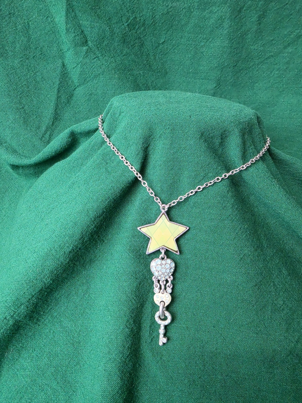 Pilgrim Silver Necklace with Yellow Star, Crystal Heart & Key Charms